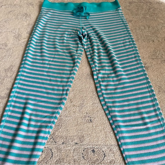 Victoria’s Secret Thermal Pajama Set Pants Henley Top Striped Metallic Small - Picture 9 of 15